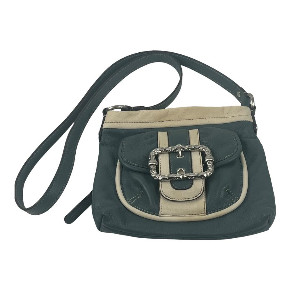 B. Makowsky Pebbled Soft Leather Crossbody Blue/Green Bag Multiple Pockets